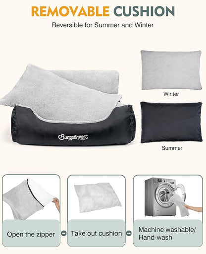 BurgeonNest Dog Car Seat for Small Dogs, Fully Detachable and Washable Dog Carseats Small Under 25, Soft Dog Booster Seats with Storage Pockets and Clip-On Leash Portable Dog Car Travel Carrier Bed