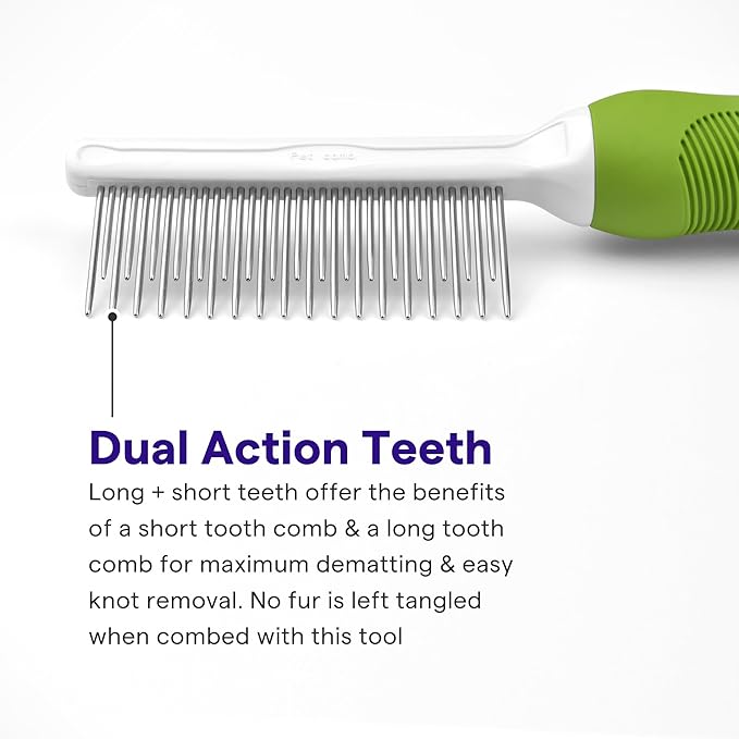 Detangling Pet Comb for Dogs & Cats - Detangler Grooming Tool with Long & Short Stainless Steel Metal Teeth for Dematting Matted Fur, Combing Out Knots, Removing Tangles from Undercoat - Ebook Guide
