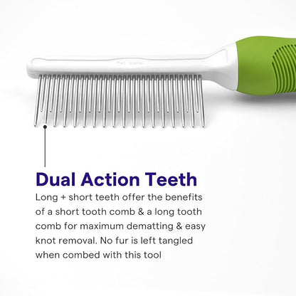 Detangling Pet Comb for Dogs & Cats - Detangler Grooming Tool with Long & Short Stainless Steel Metal Teeth for Dematting Matted Fur, Combing Out Knots, Removing Tangles from Undercoat - Ebook Guide