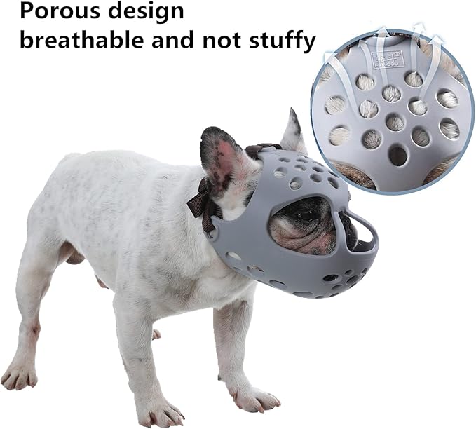 Short Snout Dog Muzzles,Soft Silicone Adjustable Breathable Bulldog Muzzle for Biting Chewing Barking Training,Ideal for Flat-Faced Dogs (Medium/13-15"(Pack of 1), Grey)