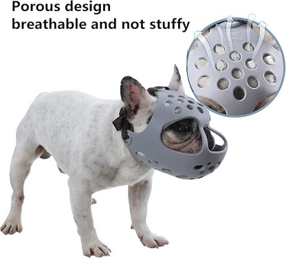 Short Snout Dog Muzzles,Soft Silicone Adjustable Breathable Bulldog Muzzle for Biting Chewing Barking Training,Ideal for Flat-Faced Dogs (Medium/13-15"(Pack of 1), Grey)