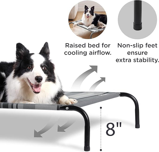 Bedsure Large Elevated Cooling Outdoor Dog Bed - Raised Dog Cots Beds for Large Dogs, Portable Indoor & Outdoor Pet Hammock Bed with Skid-Resistant Feet, Breathable Mesh, Striped Grey, 49 inches