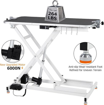 47” Electric Lift Dog Grooming Table (White), Heavy Duty Electric Grooming Arm Table for Pets & Large Dogs Adjustable Height: 9.4"-39.4" Non-slip Desktop with Gantry Crane Set, Fixture *4 Noose*2