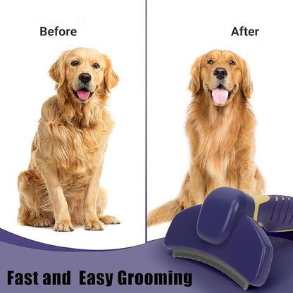 HOP Dog Deshedding Brush for Short Haired Dogs Cats Pets Professional Deshedding Tool Anti-Slip Handle & Detachable Head Highly Effective Deshedder Grooming Home of Paws(Purple_L)