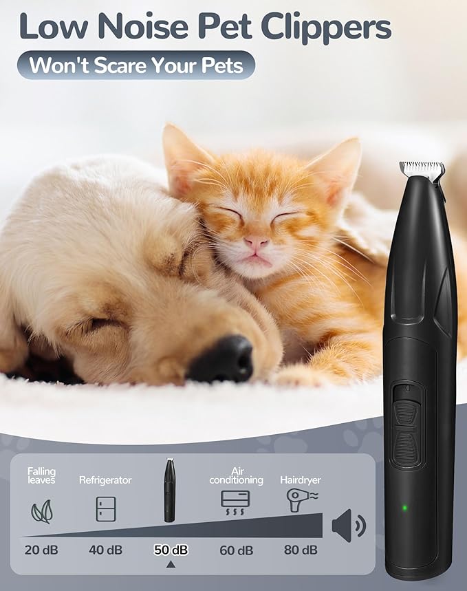 LEYOUFU Dog Clippers for Grooming, 2 Speed Low Noise Cordless Dog Paw Trimmer, Rechargeable Small Pet Hair Trimmer for Grooming, Cat Hair Clippers Shaver for Paws, Eyes, Ears, Face, Rump (Black)