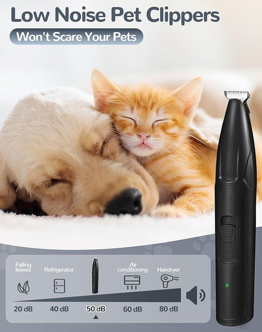 LEYOUFU Dog Clippers for Grooming, 2 Speed Low Noise Cordless Dog Paw Trimmer, Rechargeable Small Pet Hair Trimmer for Grooming, Cat Hair Clippers Shaver for Paws, Eyes, Ears, Face, Rump (Black)