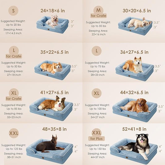 EHEYCIGA Orthopedic Dog Beds for Extra Large Dogs, Waterproof Memory Foam XL Dog Bed with Sides, Non-Slip Bottom and Egg-Crate Foam Big Dog Couch Bed with Washable Removable Cover, Washed Blue