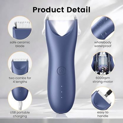 Quiet Dog Hair Clipper,Lightweight 6000RPM Powerful Quick Charged Hair Remover Waterproof Paw Hair Trimmer Kits for Dogs and Cats Blue