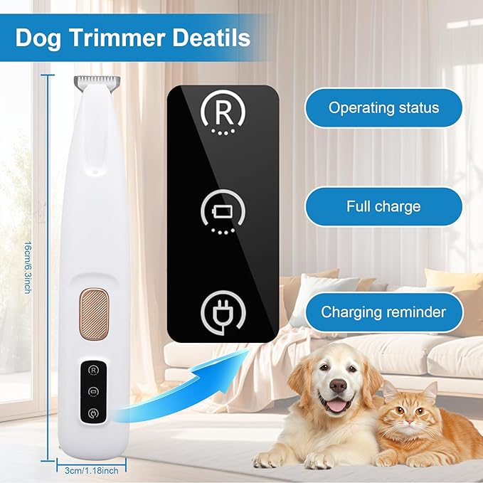 Cats Dog Trimmer with LED Light, Paw Trimmer for Dogs Electric, Pets Hair Clippers for Cats Paws, Electric Pet Grooming Tool, Cordless, Low Noise Rechargeable Pet Shaver for Paws Eyes Ears Face Rump