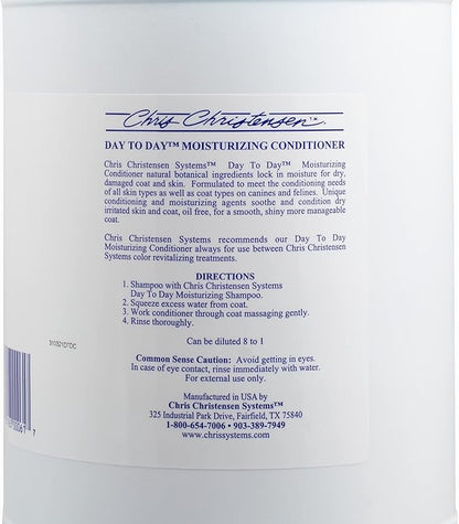 Chris Christensen Day to Day Ultra Concentrated Dog Conditioner, Makes up to 8 Bottles, Groom Like a Professional, Moisturizing, All Coat Types, for Daily Use, Made in USA, 1gal