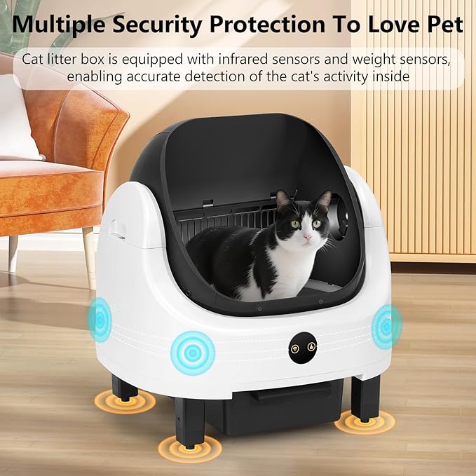 Self Cleaning Litter Box,Open Top Design Automatic Cat Litter Box Self Cleaning for Multiple Cats with App Control Safety Protection,Black
