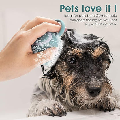 Molain Pet Grooming Brush, Silicone Rubber Dog Bath Brush Comb, Soft Silicone Puppy Massage Brush Hair Fur Grooming Cleaning Brush with Shampoo Dispenser, Blue