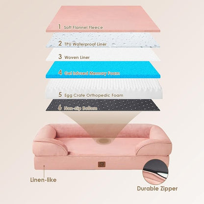 EHEYCIGA Orthopedic Dog Beds for Extra Large Dogs, Waterproof Memory Foam XXL Dog Bed with Sides, Non-Slip Bottom and Egg-Crate Foam Big Dog Couch Bed with Washable Removable Cover, Dusty Pink