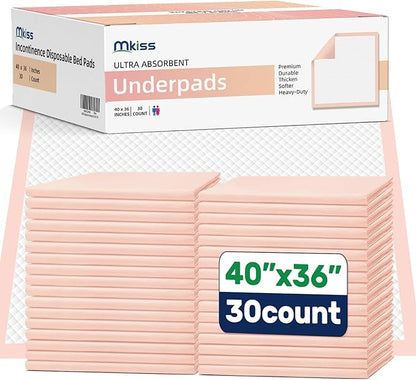 MKISS Extra Large Bed Pads 40" x 36"(30 Count), Disposable Super Absorbent Heavy Duty Incontinence Underpads, Thicken Chucks Pads for Adults, Children, Babies, Elderly and Pets