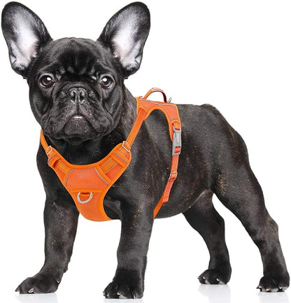 BARKBAY No Pull Dog Harness Large Reflective Dog Harness with Front Clip and Easy Control Handle for Walking Training Running with ID tag Pocket(Orange,S)