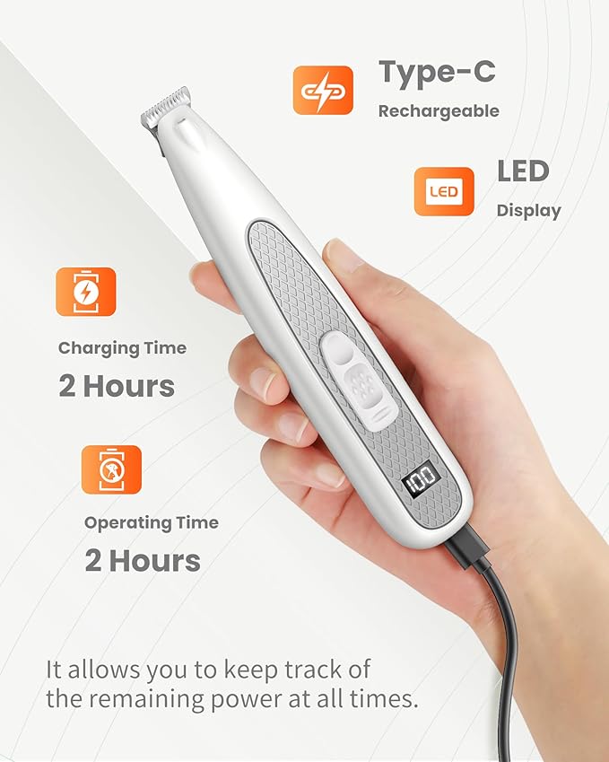 Dog Paw Trimmer with LED Light, Ultra-Low Noise Paw Trimmer for Dogs, Cordless Dog Clippers for Grooming with LED Display, Type-C Rechargeable Pet Clippers for Pads, Ears, Eyes, Face, Rump