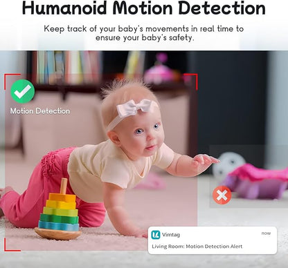 VIMTAG Baby Camera, 3.5K/6MP 360° Pan/Tilt Indoor 2.4G WiFi Camera for Pet/Dog/Home Security with Phone App/2-Way Audio/Night Vision, Human/Sound/Motion Detection, Support Alexa/Up to 512G TF Card