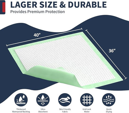 Chucks Pads Disposable Adult 40'' X 36'' (50 Pads) Underpads for Incontinence Ultra-Absorbent & Leak-Proof Bed Pads for Adults, Elderly and Kids