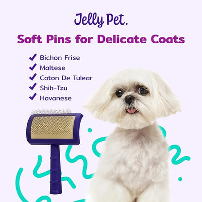 Jelly Pet Universal Slicker Brush for Dogs, Dog Grooming Brush, Remove Tangles/Dead Undercoat, Tuffer Than Tangles, Doodle Huskie Sheep Dog Golden Retriever German Shepherd, Soft Pin, Purple, Large
