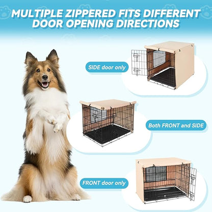 X-ZONE PET 36" Dog Crate Cover for Indoor/Outdoor - Heavy Duty Polyester Pet Kennel Cover Fits for Wire Dog Cage Beige