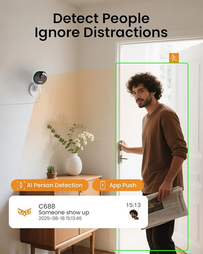 Anlapus C688 2MP Plug-in WiFi Indoor Camera for Home Security, Pet Camera with Phone App, Smart Motion/Person Detection, 2 Way Audio, Baby Monitor, Memory Card/Cloud Storage, Easy & Quick Install