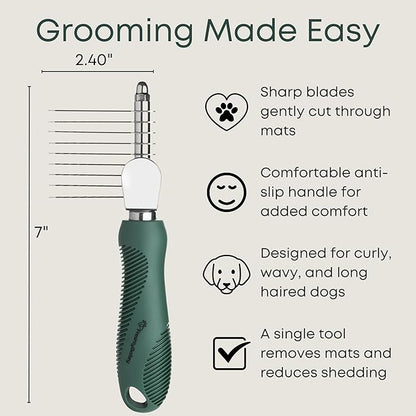 Dematting Comb for Dogs - Dematting Tool for Grooming Dog Matting - Serrated Matted Hair Removal Brush - Easily Remove Knots, Mats, and Tangles - Designed for Wavy & Curly Coats - Freshly Bailey