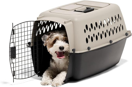 Petmate Vari Dog Kennel - Portable Crate for Pets 10-20 lbs - Airline-Friendly Pet Carrier - Durable Plastic Shell - For Home and Travel - Made in USA - 24 Inches - Taupe and Black