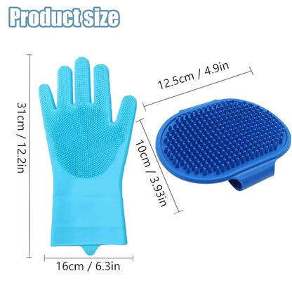 2Pcs Dog Washing Gloves and Dog Bath Brush 3PCS Pet Grooming Kit with Adjustable Ring Handle for Short & Long Hair Dogs Cats Pet Grooming Gloves Dog Bath Supplies