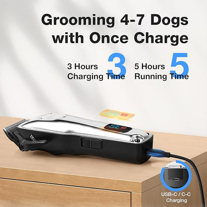 Dog Clippers for Grooming for Thick Heavy Coats, Professional Pet Grooming Clippers Supplies Kit Low Noise Rechargeable Stainless Steel Hair Trimmer with Ceramic Blade for Dogs Cats Animals