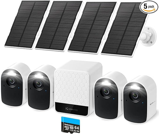 yeewise WiFi6 Solar Security Cameras Wireless Outdoor, 2K QHD Home Security System, 4-Cam Kit, 2.4&5GHz WiFi, Color Night Vision, Local Storage, IP66 Weatherproof, Works with Alexa, No Monthly Fees