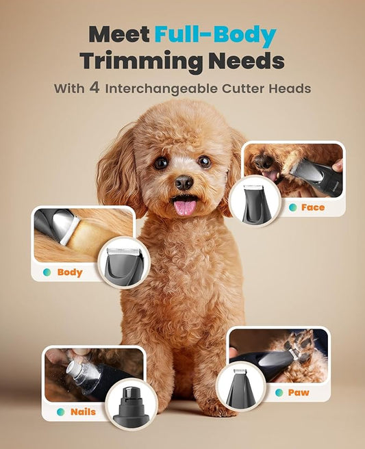 oneisall Quiet Dog Clippers for Grooming, LED Light Dog Paw Trimmer Dog Nail Grinder, Rechargeable 2000mAh Dog Grooming Clippers Cordless Dog Hair Trimmer Electric Dog Trimmer for Paw, Nail, Body