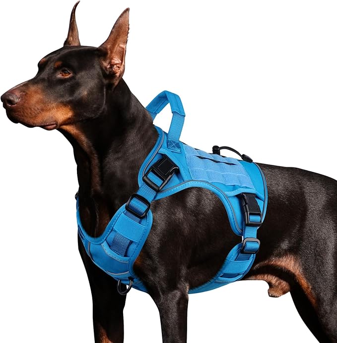 WINGOIN Blue Tactical Dog Harness for Large Dogs, Heavy Duty No Pull Dog Harness with Handle, Adjustable Reflective Military K9 German Shepherd Big Size Dog Vest for Walking, Training, Hunting (L)