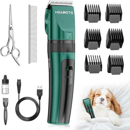 Dog Clippers for Grooming, Low Noise, Electric Quiet, Adjustable Clipper Comb, Rechargeable Cordless Dog Hair Clippers for Dogs Cats Pets, Green
