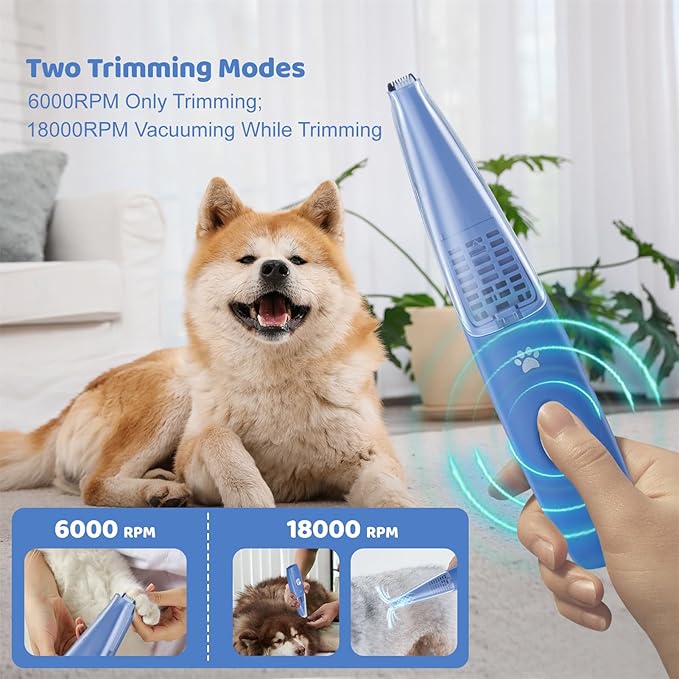 Dog Cat Home Hair Clipper Vacuum Portable Electric USB Rechargeable Pet Grooming Tools,Blue