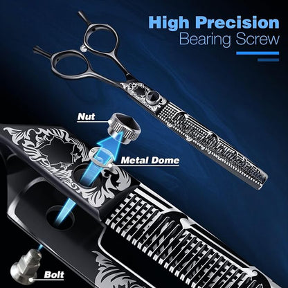 JASON 8 Inch Dog Thinning Scissors Ergonomic Pets Grooming Thinner Blender Shears Cat Trimming Texturizing with Offset Handle, Stainless Steel, Light Weight, Sharp, Safe, Comfortable