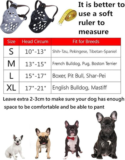 Short Snout Dog Muzzles,Soft Silicone Adjustable Breathable Bulldog Muzzle for Biting Chewing Barking Training,Ideal for Flat-Faced Dogs (Medium/13-15"(Pack of 1), Grey)
