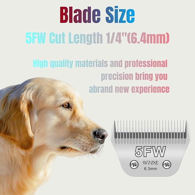 5FW Dog Grooming Clipper Replacement Blades, Compatible with Ainds, Oster A5, Wahl Km10 and Other Series Clippers, Blade Size-5FW Cut Length 1/4"(6.4mm)