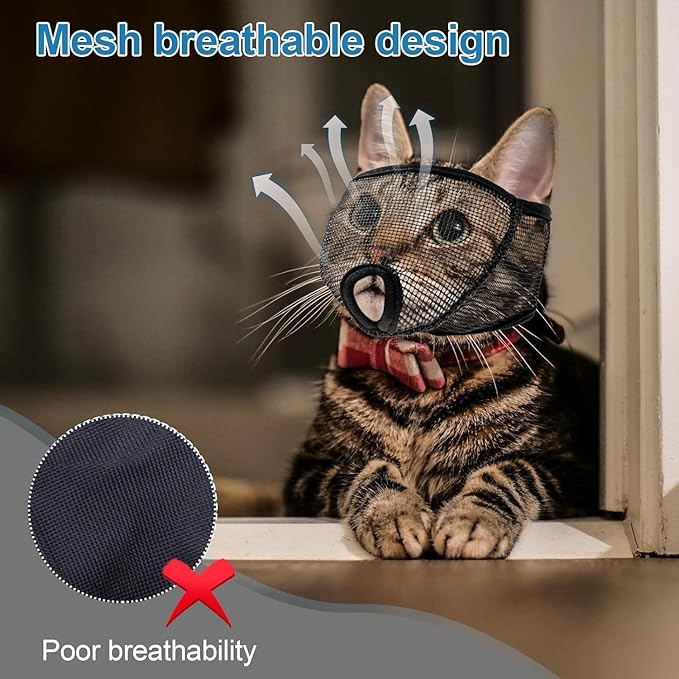 Cat Muzzle for Grooming Nail Trimming with Soft Mesh Covered, Prevent Biting Chewing(L,Black)