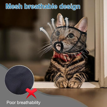 Cat Muzzle for Grooming Nail Trimming with Soft Mesh Covered, Prevent Biting Chewing(L,Black)