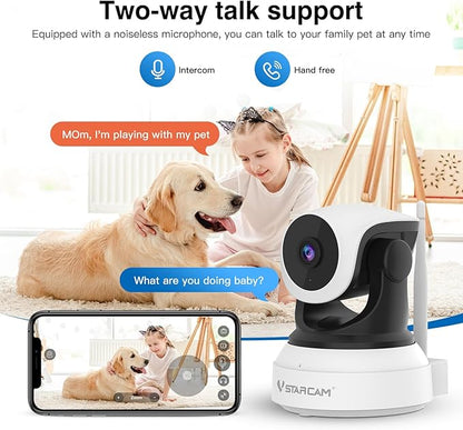 VSTARCAM Indoor Security Camera, 2K with 360° Rotation, Human/Motion Detection with Auto Tracking, 2-Way Audio & DIY Voice, 2.4GHz WiFi Wireless, Cloud & SD Card Storage(up to 256GB)