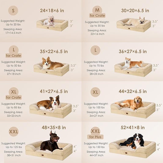 EHEYCIGA Orthopedic Dog Beds for Extra Large Dogs, Waterproof Memory Foam XL Dog Bed with Sides, Non-Slip Bottom and Egg-Crate Foam Big Dog Couch Bed with Washable Removable Cover, Greige
