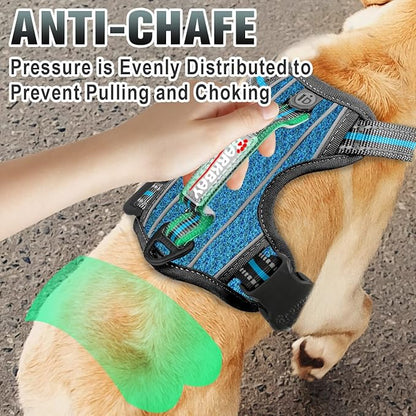 BARKBAY No Pull Dog Harness Large Reflective Dog Harness with Front Clip and Easy Control Handle for Walking Training Running with ID tag Pocket(Blue/Black,XL)