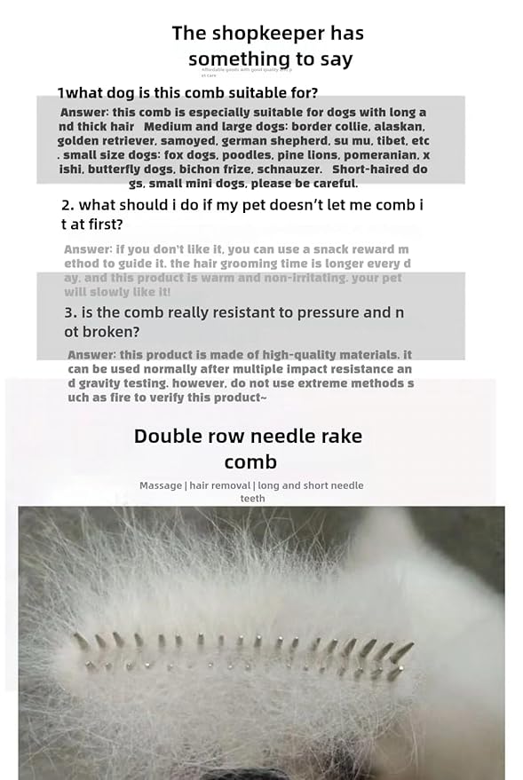Dog comb Dog rake comb Double row raking does not hurt the skin massage Stainless steel Suitable for large cats and dogs