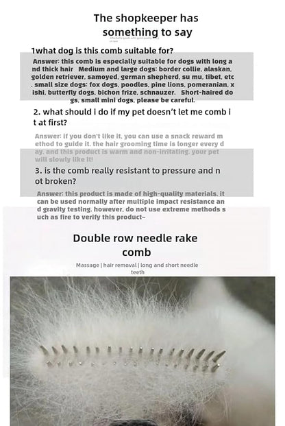 Dog comb Dog rake comb Double row raking does not hurt the skin massage Stainless steel Suitable for large cats and dogs