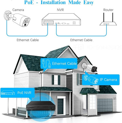OOSSXX 4K/8.0 Megapixel & 130° Ultra Wide-Angle 2-Way Audio PoE Outdoor Home Security Camera System Wired Outdoor Video Surveillance IP Cameras System