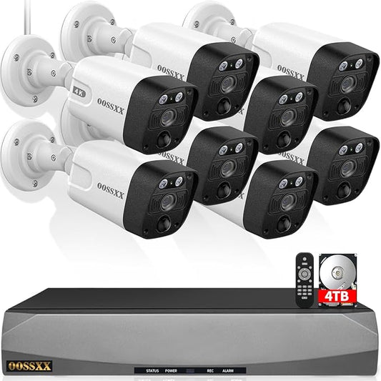 OOSSXX (4K/8.0 Megapixel & 130° Ultra Wide-Angle) 2-Way Audio PoE Outdoor Home Security Camera System Wired Outdoor Video Surveillance IP Cameras System