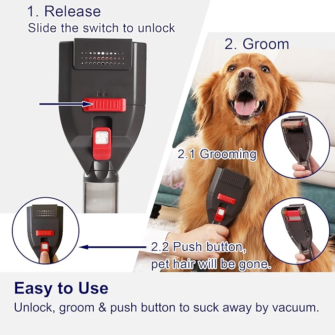 Upgrade Dog Hair Vacuum Attachment for Most Vacuum Cleaners, Pet Shedding Grooming Brush Tool Kit as Undercoat Deshedding Groomer with Long Extension Hose Adapters (Universal 1-1/4" to 1-3/4")