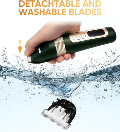 Dog Clippers for Grooming, Professional Pet Grooming Kit at Home, Low Noise Rechargeable Cordless Pet Hair Clippers for Dogs Cats, Dog Hair Trimmer with 6PCS Guide Combs Green