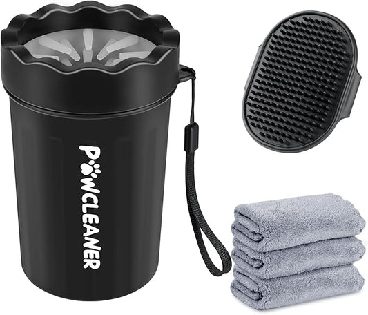 Dog Paw Cleaner for Dogs, (with 3Pcs Absorbent Towels & Adjustable Bath Brush) Dog Paw Washer, Pet Foot Cleaner (Black, Medium)