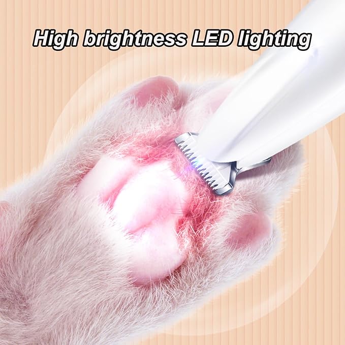 Yolispa Paw Trimmer with LED Light, Ultra-Low Noise Pet Grooming Kit with Replacement Blades, Pet Hair Clippers, Rechargeable Grooming Clippers for Dogs Cats Trimming Paws, Eyes, Ears, Face, and Rump